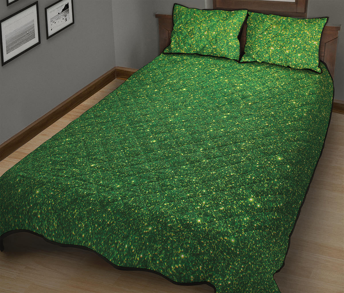 Shamrock Green Glitter Artwork Print (NOT Real Glitter) Quilt Bed Set