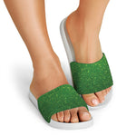 Shamrock Green Glitter Artwork Print (NOT Real Glitter) White Slide Sandals