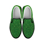 Shamrock Green Glitter Texture Print Black Slip On Shoes