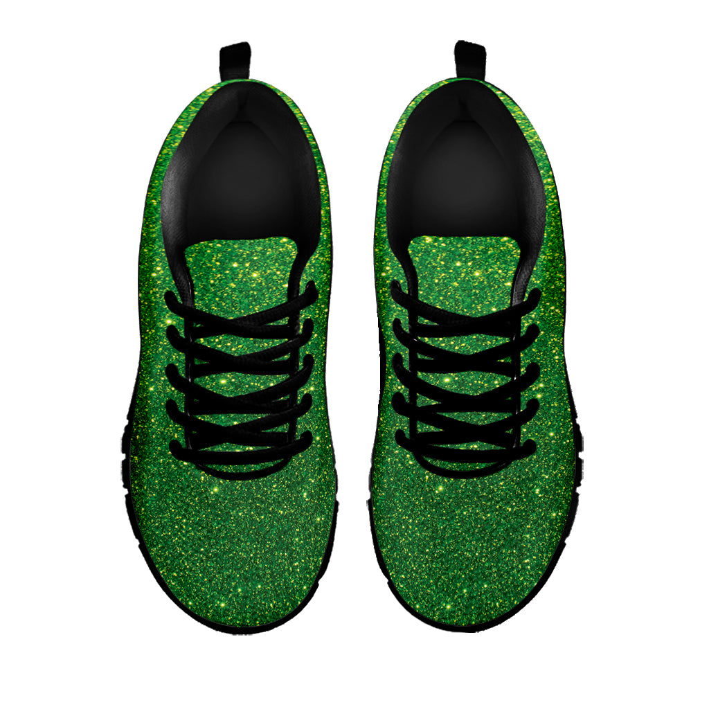 Shamrock Green Glitter Texture Print Black Sneakers