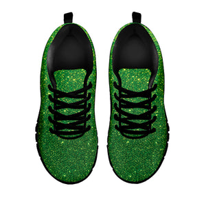 Shamrock Green Glitter Texture Print Black Sneakers