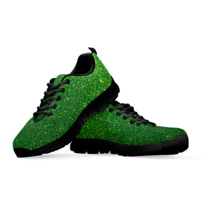 Shamrock Green Glitter Texture Print Black Sneakers