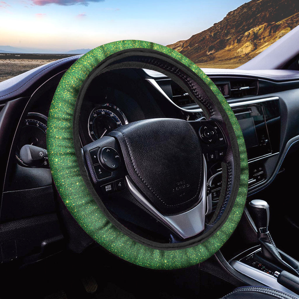 Shamrock Green Glitter Texture Print Car Steering Wheel Cover