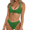 Shamrock Green Glitter Texture Print Front Bow Tie Bikini