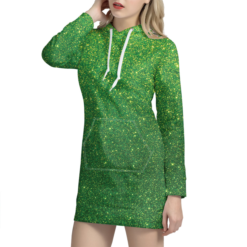 Shamrock Green Glitter Texture Print Hoodie Dress