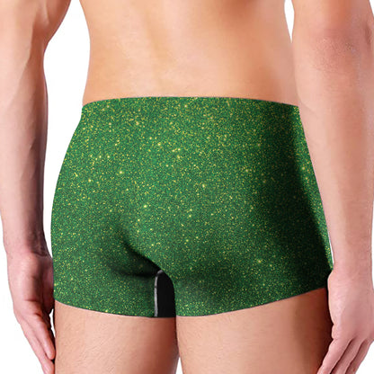 Shamrock Green Glitter Texture Print Men's Boxer Briefs