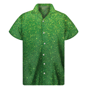 Shamrock Green Glitter Texture Print Men's Short Sleeve Shirt