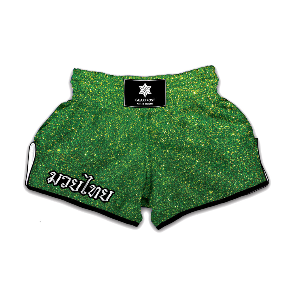 Shamrock Green Glitter Texture Print Muay Thai Boxing Shorts