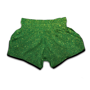 Shamrock Green Glitter Texture Print Muay Thai Boxing Shorts