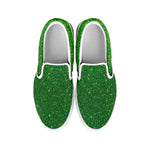 Shamrock Green Glitter Texture Print White Slip On Shoes