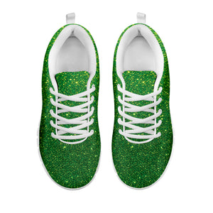Shamrock Green Glitter Texture Print White Sneakers