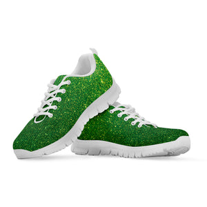 Shamrock Green Glitter Texture Print White Sneakers