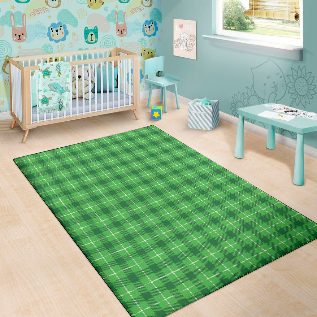 Shamrock Green Plaid Pattern Print Area Rug