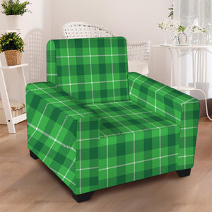 Shamrock Green Plaid Pattern Print Armchair Slipcover