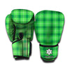Shamrock Green Plaid Pattern Print Boxing Gloves