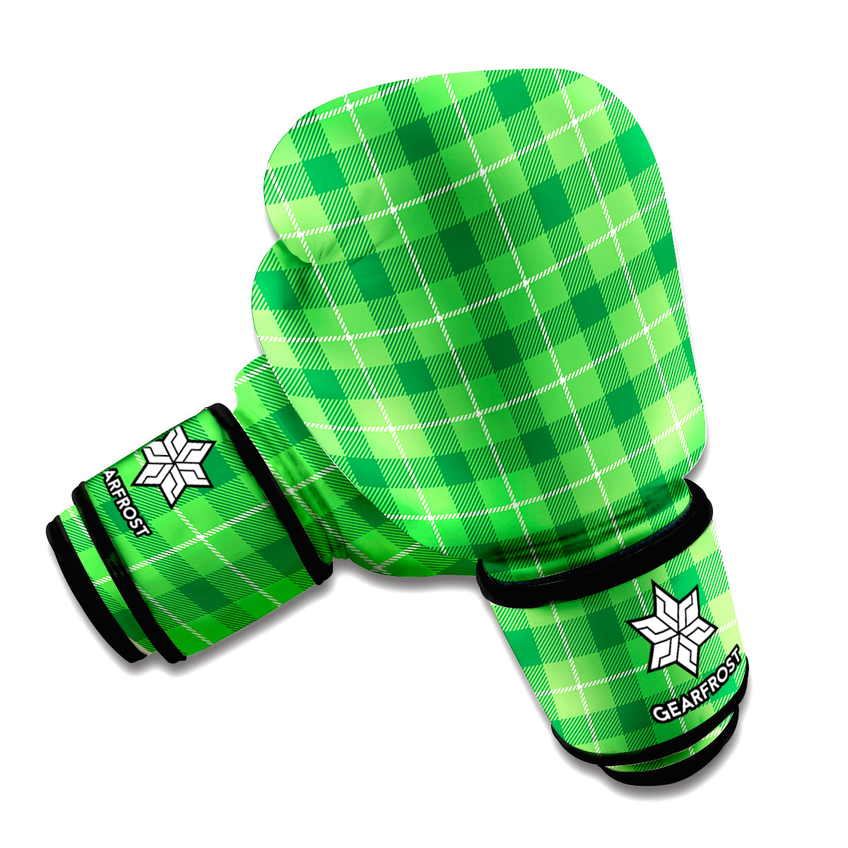 Shamrock Green Plaid Pattern Print Boxing Gloves