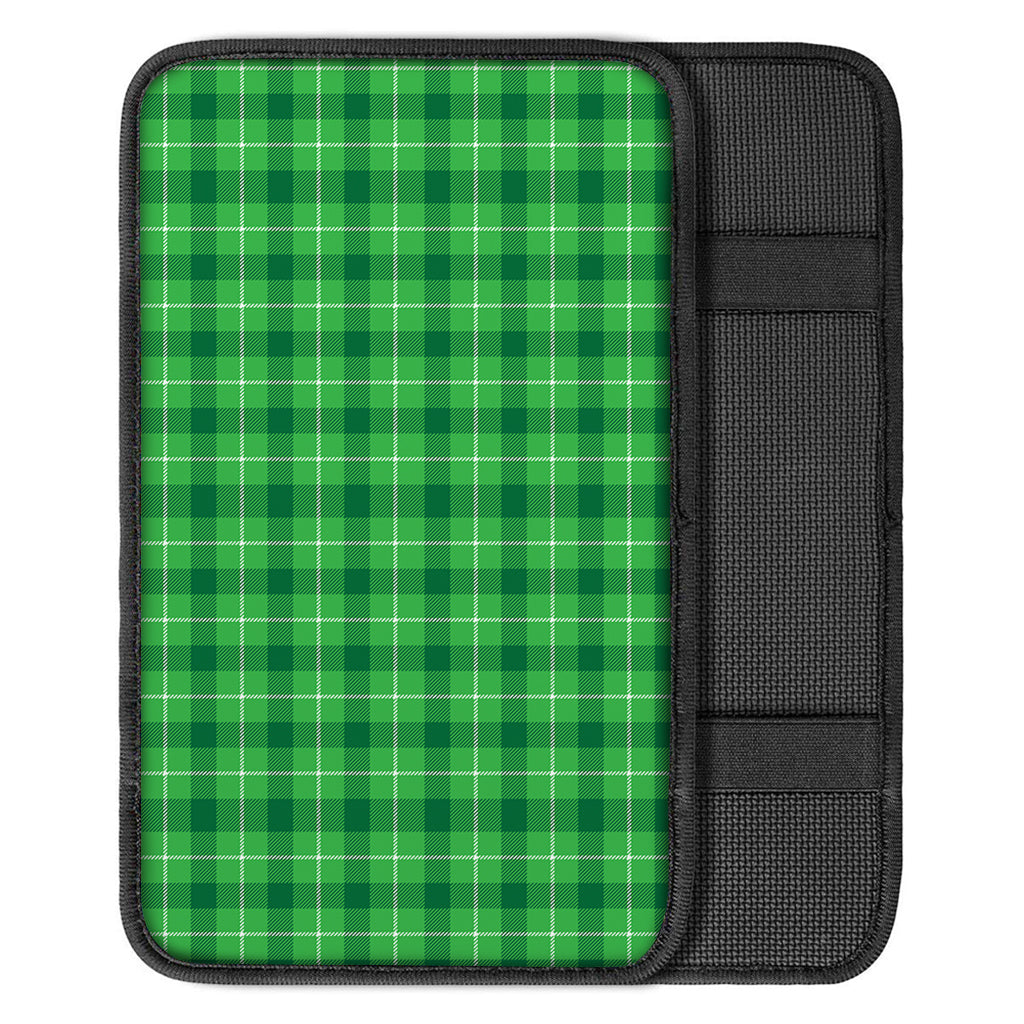Shamrock Green Plaid Pattern Print Car Center Console Cover