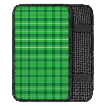 Shamrock Green Plaid Pattern Print Car Center Console Cover