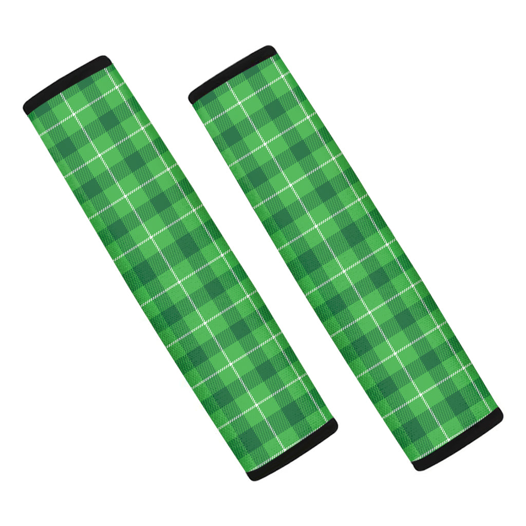 Shamrock Green Plaid Pattern Print Car Seat Belt Covers