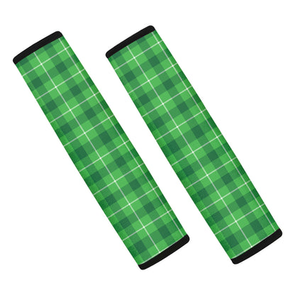 Shamrock Green Plaid Pattern Print Car Seat Belt Covers