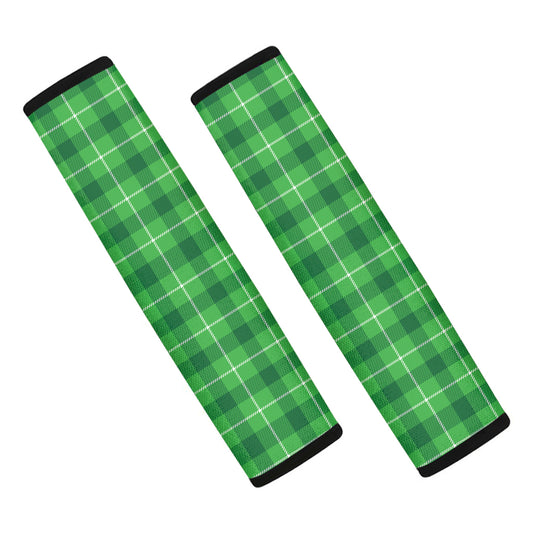 Shamrock Green Plaid Pattern Print Car Seat Belt Covers
