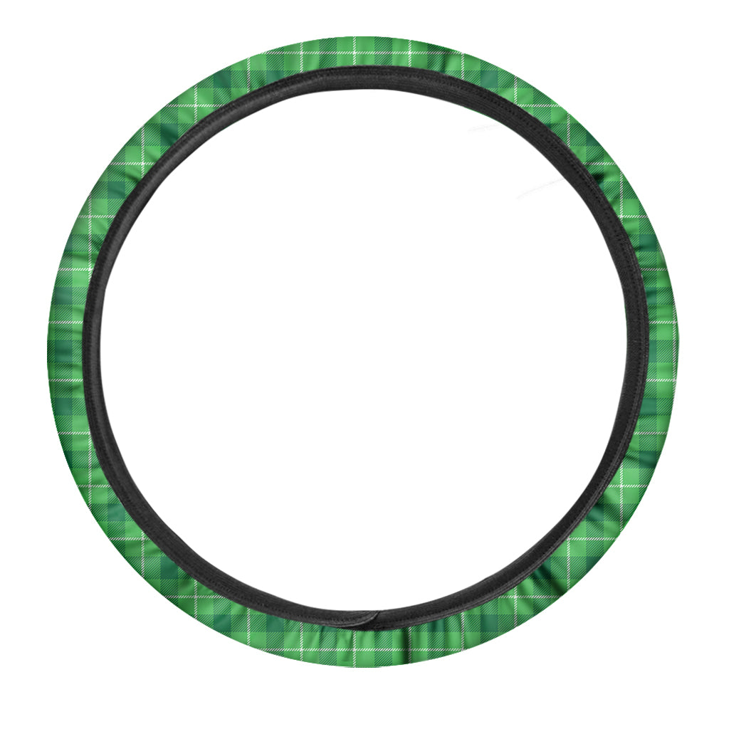 Shamrock Green Plaid Pattern Print Car Steering Wheel Cover