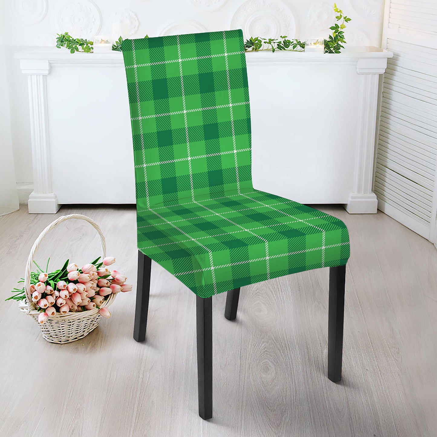 Shamrock Green Plaid Pattern Print Dining Chair Slipcover