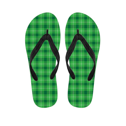 Shamrock Green Plaid Pattern Print Flip Flops