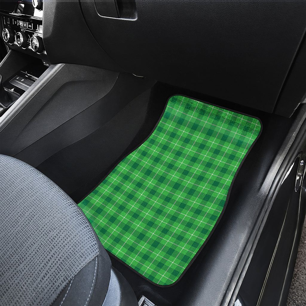 Shamrock Green Plaid Pattern Print Front and Back Car Floor Mats