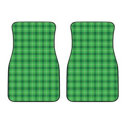 Shamrock Green Plaid Pattern Print Front Car Floor Mats