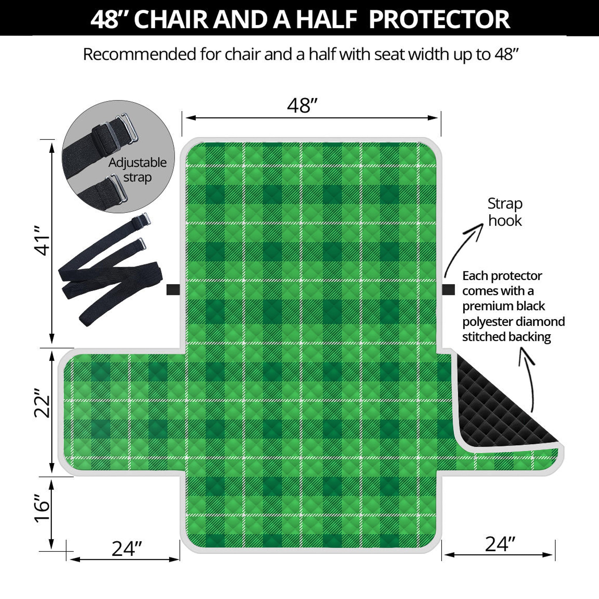 Shamrock Green Plaid Pattern Print Half Sofa Protector