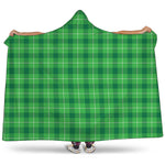 Shamrock Green Plaid Pattern Print Hooded Blanket