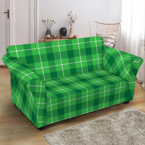 Shamrock Green Plaid Pattern Print Loveseat Slipcover