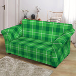 Shamrock Green Plaid Pattern Print Loveseat Slipcover