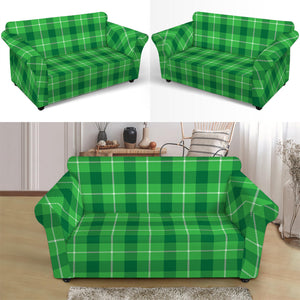 Shamrock Green Plaid Pattern Print Loveseat Slipcover