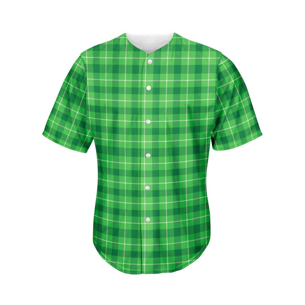 Shamrock Green Plaid Pattern Print Men's Baseball Jersey