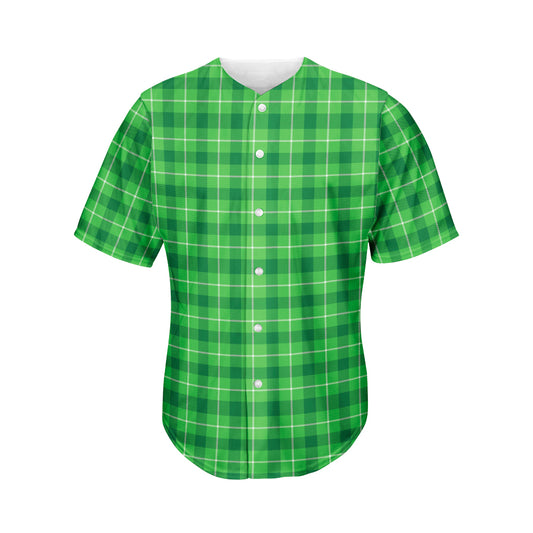 Shamrock Green Plaid Pattern Print Men's Baseball Jersey