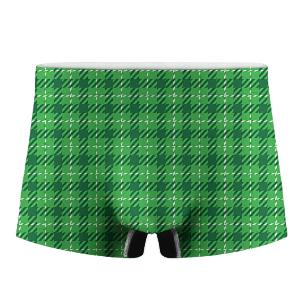 Shamrock Green Plaid Pattern Print Men's Boxer Briefs