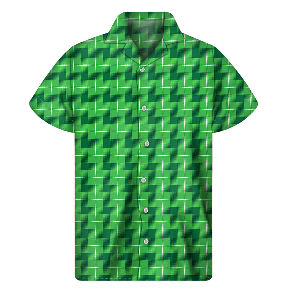 Shamrock Green Plaid Pattern Print Men's Short Sleeve Shirt