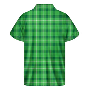 Shamrock Green Plaid Pattern Print Men's Short Sleeve Shirt