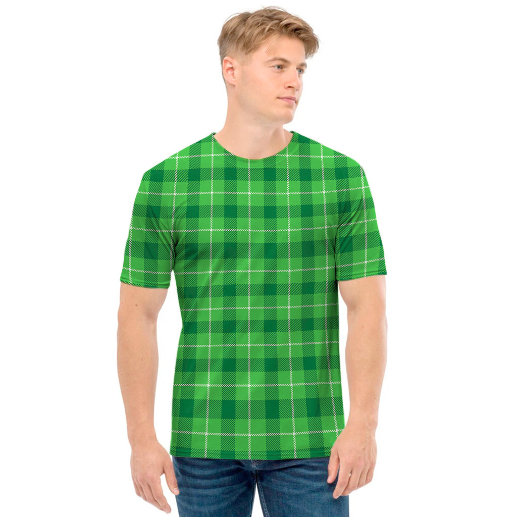 Shamrock Green Plaid Pattern Print Men's T-Shirt