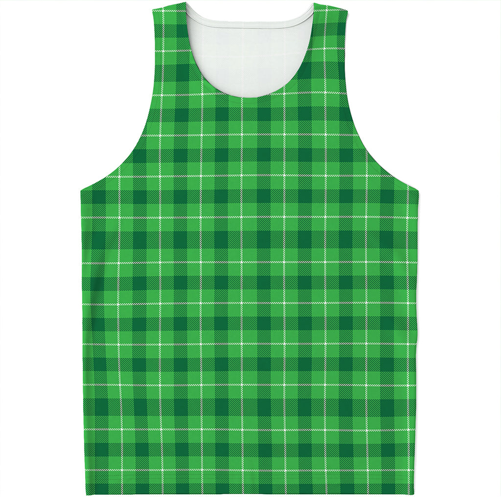 Shamrock Green Plaid Pattern Print Men's Tank Top