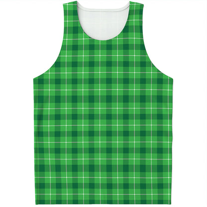 Shamrock Green Plaid Pattern Print Men's Tank Top