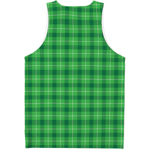 Shamrock Green Plaid Pattern Print Men's Tank Top