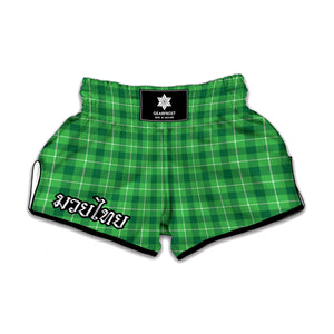 Shamrock Green Plaid Pattern Print Muay Thai Boxing Shorts