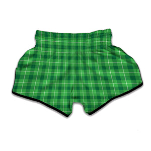 Shamrock Green Plaid Pattern Print Muay Thai Boxing Shorts