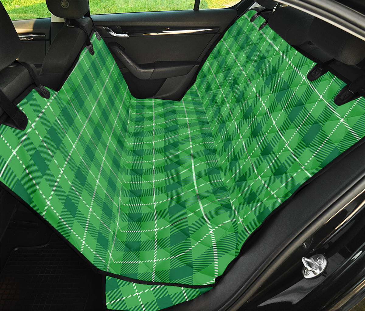 Shamrock Green Plaid Pattern Print Pet Car Back Seat Cover
