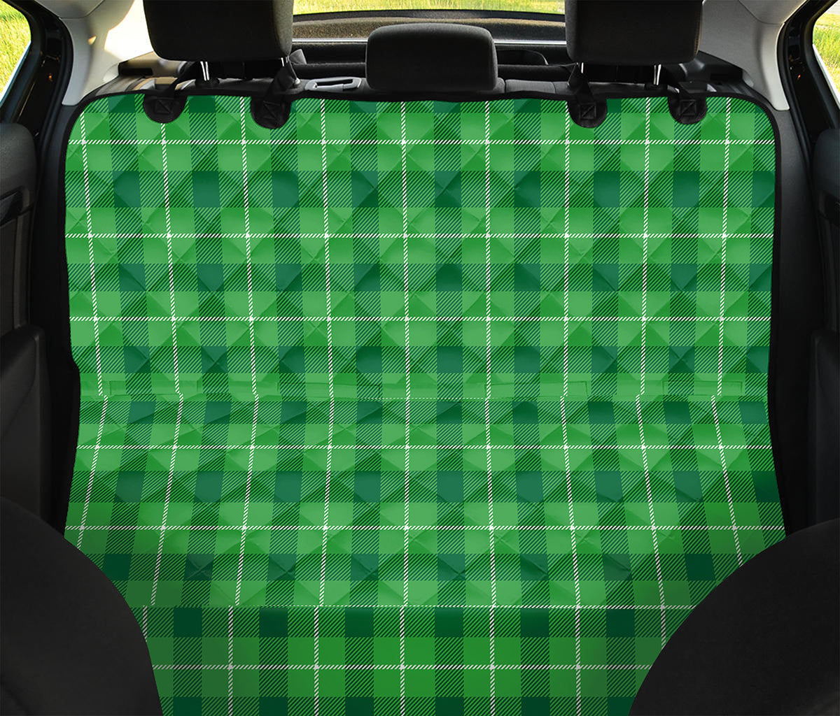 Shamrock Green Plaid Pattern Print Pet Car Back Seat Cover