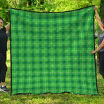 Shamrock Green Plaid Pattern Print Quilt