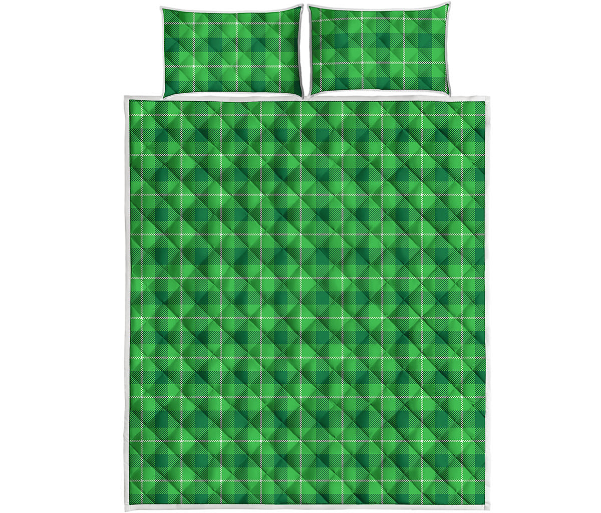 Shamrock Green Plaid Pattern Print Quilt Bed Set